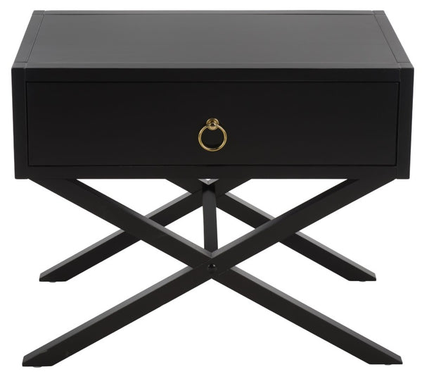 Safavieh Large Sadie Mixed Metal Wood Nightstand Single Drawer Bedroom Storage Modern Style Black NST9207B
