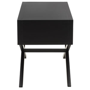 Safavieh Large Sadie Mixed Metal Wood Nightstand Single Drawer Bedroom Storage Modern Style Black NST9207B