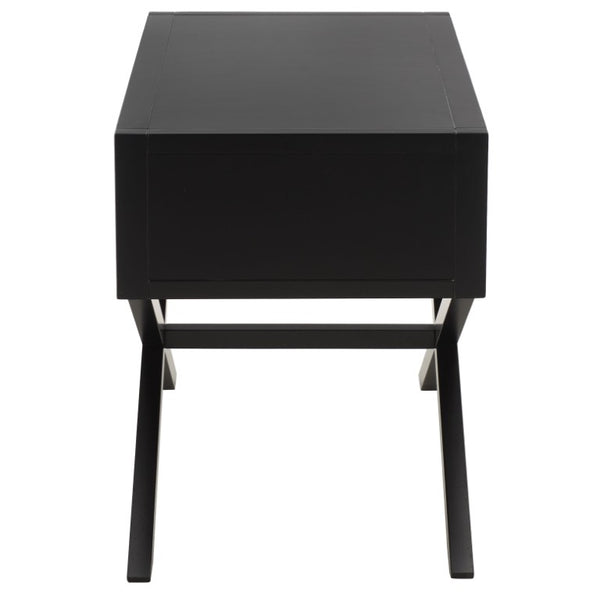 Safavieh Large Sadie Mixed Metal Wood Nightstand Single Drawer Bedroom Storage Modern Style Black NST9207B