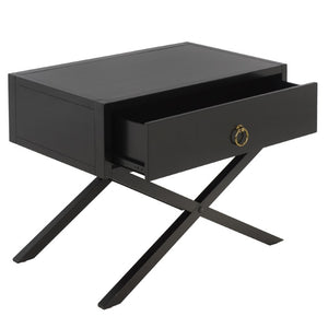 Safavieh Large Sadie Mixed Metal Wood Nightstand Single Drawer Bedroom Storage Modern Style Black NST9207B