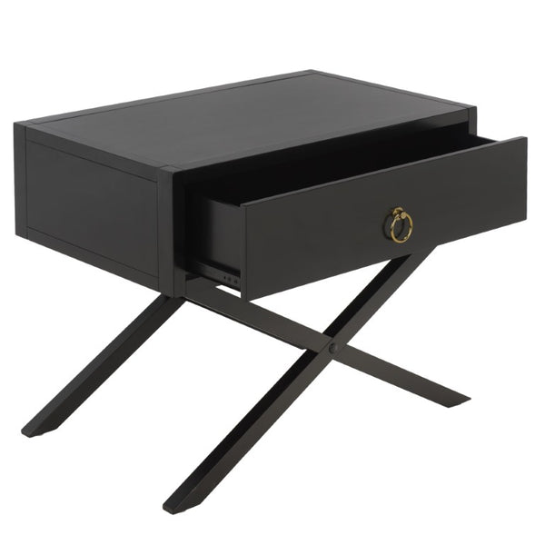 Safavieh Large Sadie Mixed Metal Wood Nightstand Single Drawer Bedroom Storage Modern Style Black NST9207B