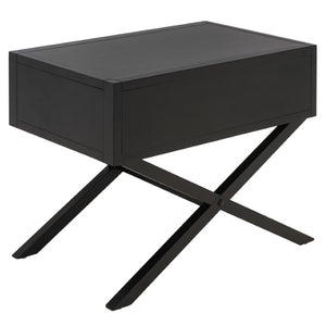 Safavieh Large Sadie Mixed Metal Wood Nightstand Single Drawer Bedroom Storage Modern Style Black NST9207B