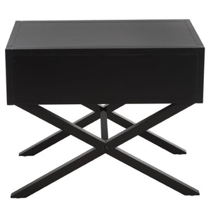 Safavieh Large Sadie Mixed Metal Wood Nightstand Single Drawer Bedroom Storage Modern Style Black NST9207B