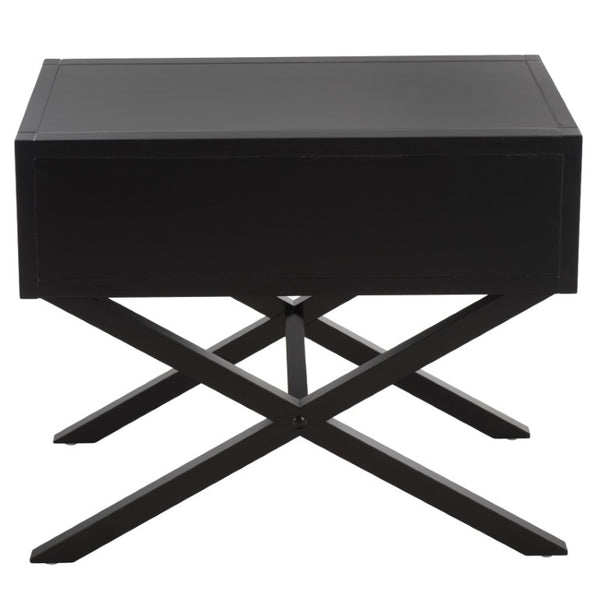 Safavieh Large Sadie Mixed Metal Wood Nightstand Single Drawer Bedroom Storage Modern Style Black NST9207B