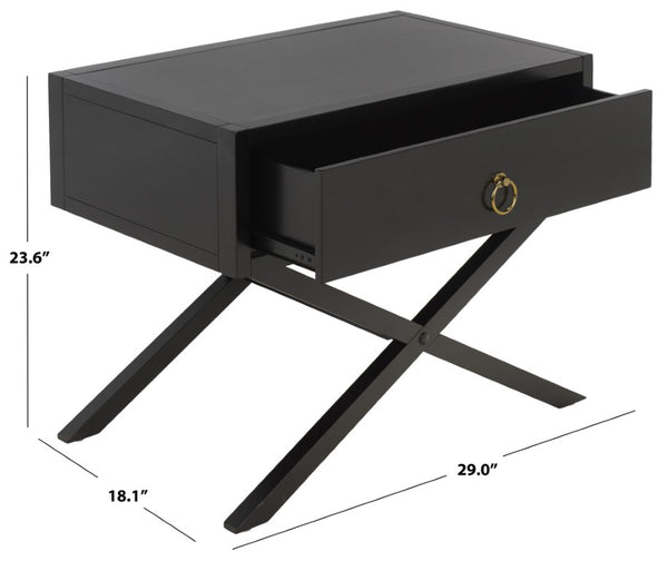 Safavieh Large Sadie Mixed Metal Wood Nightstand Single Drawer Bedroom Storage Modern Style Black NST9207B