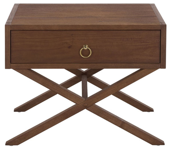 Safavieh Large Sadie Mixed Metal Wood Nightstand Single Drawer Bedroom Storage Modern Style Brown NST9207C