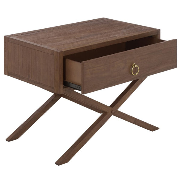 Safavieh Large Sadie Mixed Metal Wood Nightstand Single Drawer Bedroom Storage Modern Style Brown NST9207C