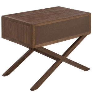 Safavieh Large Sadie Mixed Metal Wood Nightstand Single Drawer Bedroom Storage Modern Style Brown NST9207C