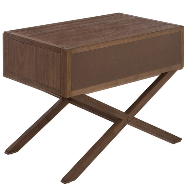 Safavieh Large Sadie Mixed Metal Wood Nightstand Single Drawer Bedroom Storage Modern Style Brown NST9207C