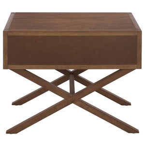Safavieh Large Sadie Mixed Metal Wood Nightstand Single Drawer Bedroom Storage Modern Style Brown NST9207C