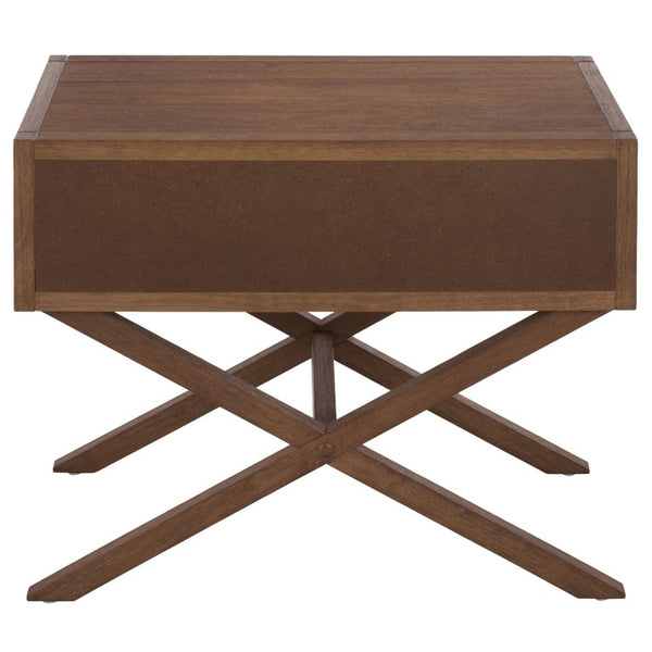 Safavieh Large Sadie Mixed Metal Wood Nightstand Single Drawer Bedroom Storage Modern Style Brown NST9207C