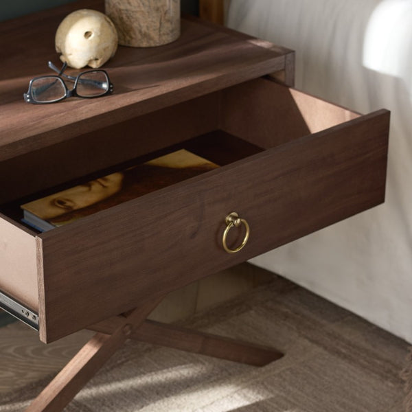Safavieh Large Sadie Mixed Metal Wood Nightstand Single Drawer Bedroom Storage Modern Style Brown NST9207C
