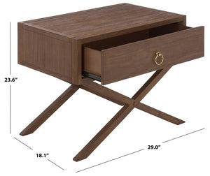 Safavieh Large Sadie Mixed Metal Wood Nightstand Single Drawer Bedroom Storage Modern Style Brown NST9207C
