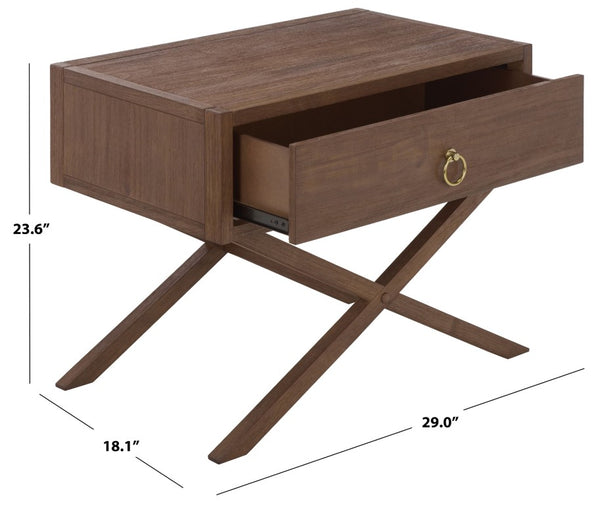 Safavieh Large Sadie Mixed Metal Wood Nightstand Single Drawer Bedroom Storage Modern Style Brown NST9207C