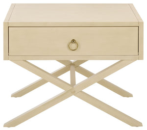 Safavieh Large Sadie Mixed Metal Wood Nightstand Single Drawer Bedroom Storage Modern Style Off White NST9207D