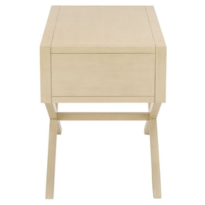 Safavieh Large Sadie Mixed Metal Wood Nightstand Single Drawer Bedroom Storage Modern Style Off White NST9207D