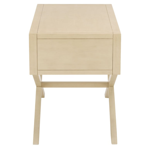 Safavieh Large Sadie Mixed Metal Wood Nightstand Single Drawer Bedroom Storage Modern Style Off White NST9207D