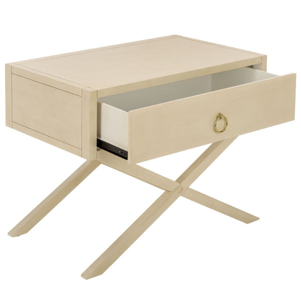 Safavieh Large Sadie Mixed Metal Wood Nightstand Single Drawer Bedroom Storage Modern Style Off White NST9207D