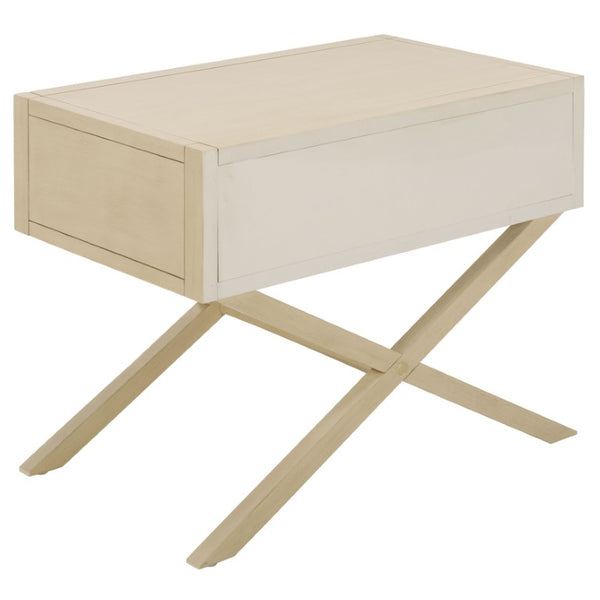 Safavieh Large Sadie Mixed Metal Wood Nightstand Single Drawer Bedroom Storage Modern Style Off White NST9207D