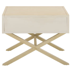 Safavieh Large Sadie Mixed Metal Wood Nightstand Single Drawer Bedroom Storage Modern Style Off White NST9207D