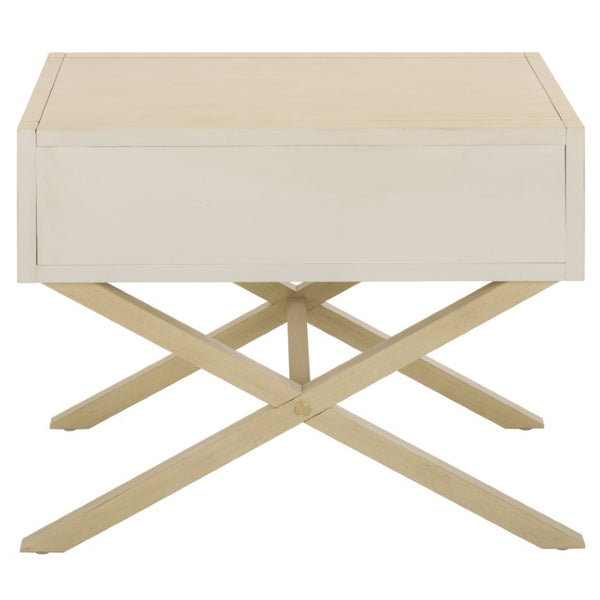 Safavieh Large Sadie Mixed Metal Wood Nightstand Single Drawer Bedroom Storage Modern Style Off White NST9207D