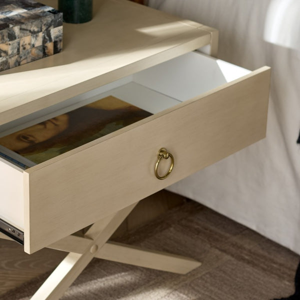 Safavieh Large Sadie Mixed Metal Wood Nightstand Single Drawer Bedroom Storage Modern Style Off White NST9207D