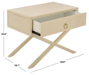Safavieh Large Sadie Mixed Metal Wood Nightstand Single Drawer Bedroom Storage Modern Style Off White NST9207D