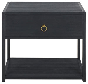 Safavieh Large Sadie Metal and Wood Nightstand with Drawer and Open Shelf for Modern Bedrooms Navy NST9208A