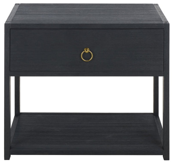 Safavieh Large Sadie Metal and Wood Nightstand with Drawer and Open Shelf for Modern Bedrooms Navy NST9208A