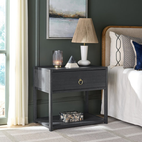 Safavieh Large Sadie Metal and Wood Nightstand with Drawer and Open Shelf for Modern Bedrooms Navy NST9208A