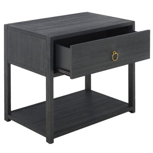 Safavieh Large Sadie Metal and Wood Nightstand with Drawer and Open Shelf for Modern Bedrooms Navy NST9208A