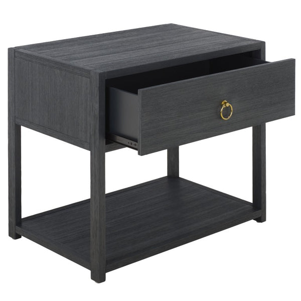 Safavieh Large Sadie Metal and Wood Nightstand with Drawer and Open Shelf for Modern Bedrooms Navy NST9208A