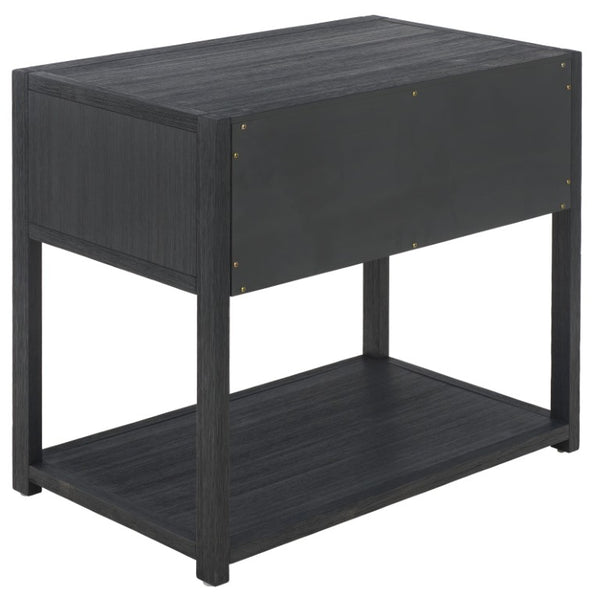 Safavieh Large Sadie Metal and Wood Nightstand with Drawer and Open Shelf for Modern Bedrooms Navy NST9208A