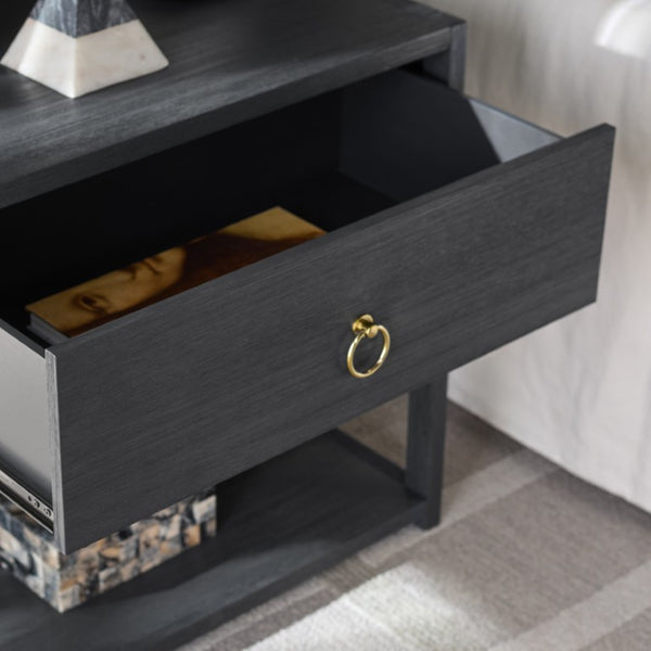 Safavieh Large Sadie Metal and Wood Nightstand with Drawer and Open Shelf for Modern Bedrooms Navy NST9208A