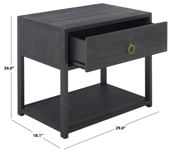 Safavieh Large Sadie Metal and Wood Nightstand with Drawer and Open Shelf for Modern Bedrooms Navy NST9208A
