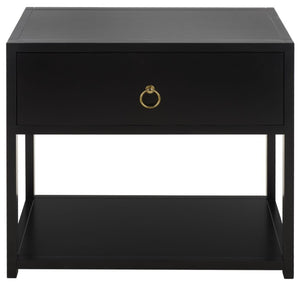 Safavieh Large Sadie Metal and Wood Nightstand with Drawer and Open Shelf for Modern Bedrooms Black NST9208B