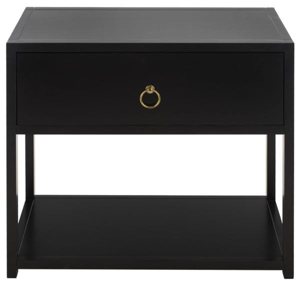 Safavieh Large Sadie Metal and Wood Nightstand with Drawer and Open Shelf for Modern Bedrooms Black NST9208B