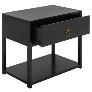 Safavieh Large Sadie Metal and Wood Nightstand with Drawer and Open Shelf for Modern Bedrooms Black NST9208B