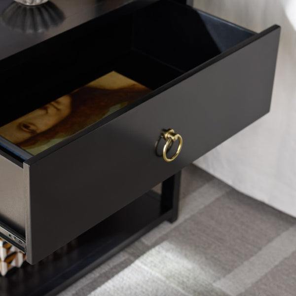Safavieh Large Sadie Metal and Wood Nightstand with Drawer and Open Shelf for Modern Bedrooms Black NST9208B