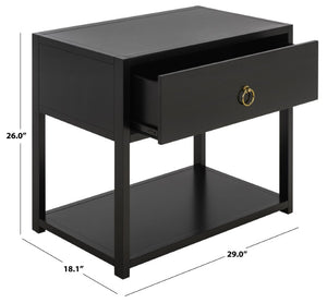 Safavieh Large Sadie Metal and Wood Nightstand with Drawer and Open Shelf for Modern Bedrooms Black NST9208B