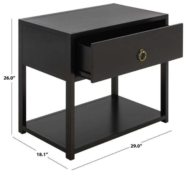 Safavieh Large Sadie Metal and Wood Nightstand with Drawer and Open Shelf for Modern Bedrooms Black NST9208B