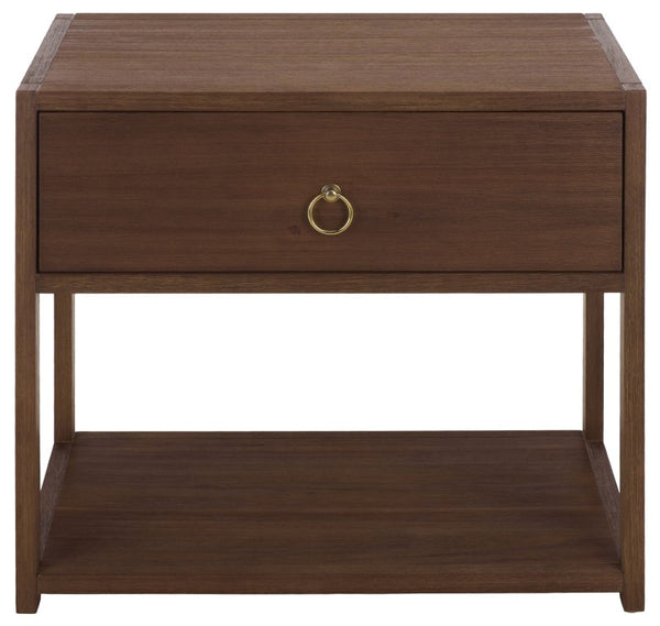 Safavieh Large Sadie Metal and Wood Nightstand with Drawer and Open Shelf for Modern Bedrooms Brown NST9208C