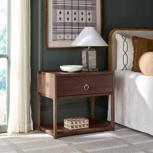 Safavieh Large Sadie Metal and Wood Nightstand with Drawer and Open Shelf for Modern Bedrooms Brown NST9208C