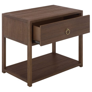 Safavieh Large Sadie Metal and Wood Nightstand with Drawer and Open Shelf for Modern Bedrooms Brown NST9208C