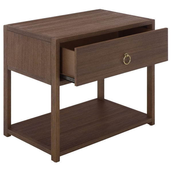 Safavieh Large Sadie Metal and Wood Nightstand with Drawer and Open Shelf for Modern Bedrooms Brown NST9208C