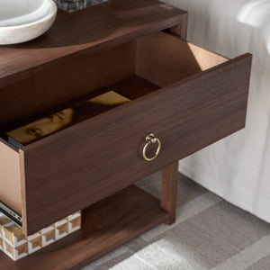Safavieh Large Sadie Metal and Wood Nightstand with Drawer and Open Shelf for Modern Bedrooms Brown NST9208C