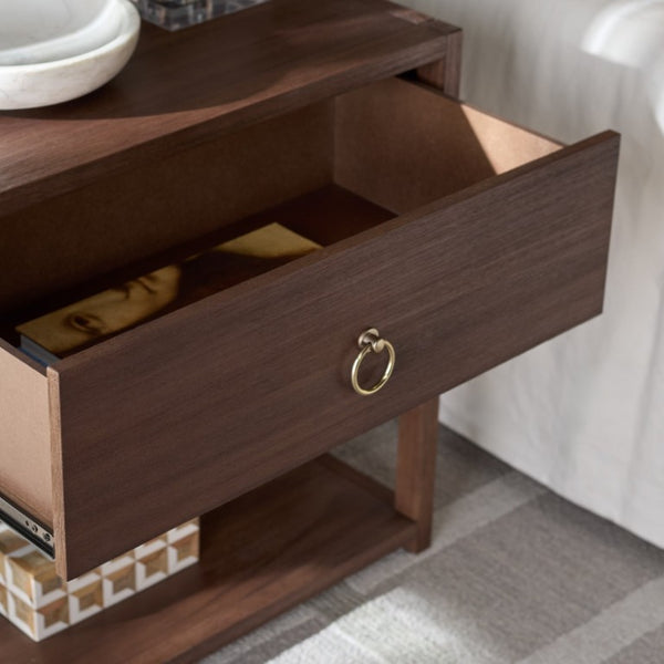 Safavieh Large Sadie Metal and Wood Nightstand with Drawer and Open Shelf for Modern Bedrooms Brown NST9208C