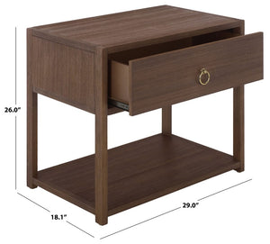 Safavieh Large Sadie Metal and Wood Nightstand with Drawer and Open Shelf for Modern Bedrooms Brown NST9208C