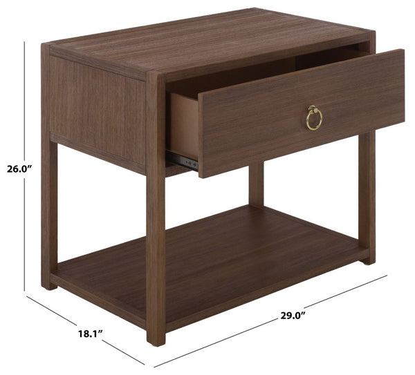 Safavieh Large Sadie Metal and Wood Nightstand with Drawer and Open Shelf for Modern Bedrooms Brown NST9208C