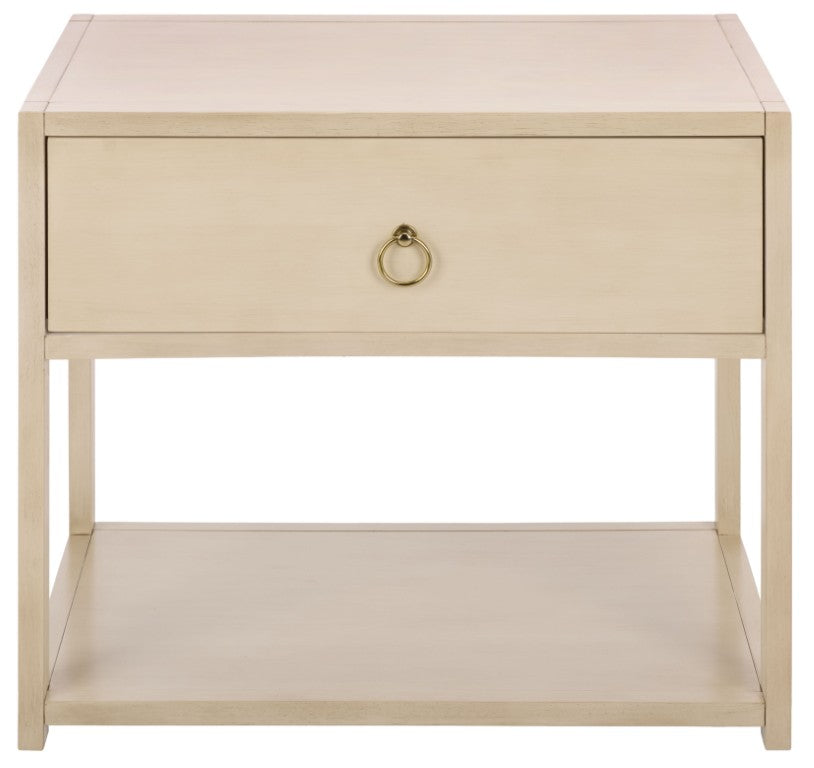Safavieh Large Sadie Metal and Wood Nightstand with Drawer and Open Shelf for Modern Bedrooms Off White NST9208D